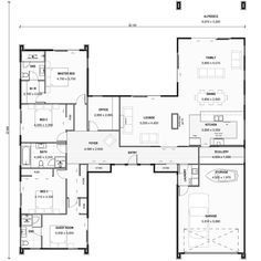 U Shaped House Plans, Timber Feature Wall, Pavilion House, U Shaped Houses, Fiberglass Entry Doors, Floor Plans Ranch, Courtyard House Plans, Floor Plan 4 Bedroom, Simple House Plans