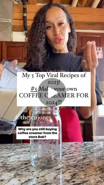 Jen Jones | Plant-Based Queen on Instagram: "My top 5 viral videos of 2023!   I am very grateful for all of the love that I have received this year! Thank you! Get ready for the New Year with my viral coffee creamer!  Glowing skin by @nevell_skin the only moisturizer I use!   @dontforgetthecinnamon_ merch is here! Launching soon!   COFFEE CREAMER!   1/2 cup soaked raw cashews (soak overnight in water or 30 minutes in hot water)  1/2 cup full fat coconut milk  2 cups filtered water  2-3 soaked dates (soak until soft-about 30 minutes in water)  1 tsp good vanilla extract or powder Pinch of salt Ceylon cinnamon! Blend for 2 minutes of until creamy! Keeps in the fridge for 4-5 days! Make less if you are the only one that drinks coffee in your house! Allergic to cashews or coconut? Sub 1 cup of Coconut Milk Creamer Recipe, Powdered Coffee Creamer Recipe, Nevell Skin, Coconut Milk Creamer, Vegan Coffee Creamer, Cashew Coffee, Powder Coffee Creamer, Vanilla Coffee Creamer, Coffee Creamer Recipe