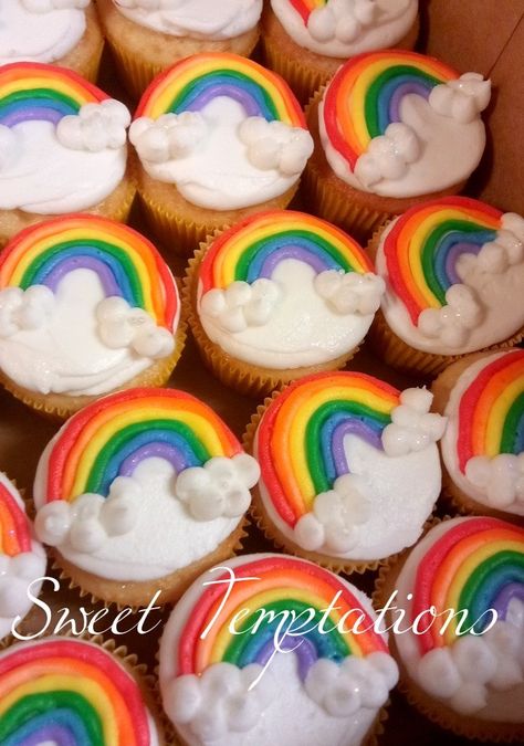 Chocolate Rainbow Cupcakes, Rainbow Theme Cupcakes Ideas, Pastel Rainbow Cupcake Cake, Rainbow Cupcakes For Girls Birthday, Cupcakes With Rainbows On Top, Diy Rainbow Cupcakes, Rainbow Party Cupcakes, Rainbow Themed Cupcakes, Pride Cupcakes Ideas