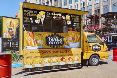 A New Image of  Bulba Frites Street Food: Tasty Photos, Laconic Sketches, and the Belgian Flag Food Stand Design Street, Stall Name Ideas, Foodtrucks Ideas Food, Food Truck Aesthetic, Truck Aesthetic, Food Truck Ideas, Kombi Food Truck, Foodtrucks Ideas, Belgian Fries