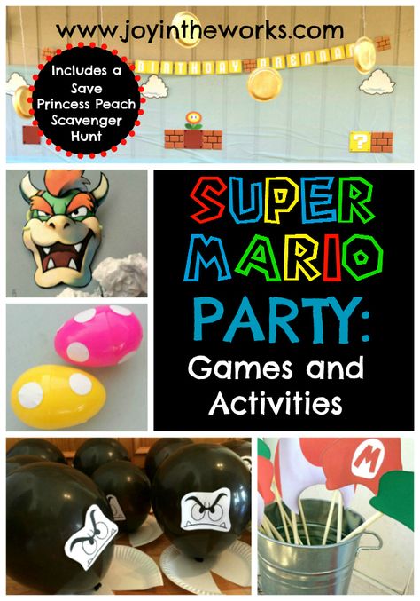 Having a Super Mario Party? Check out these Super Mario party games and activities to help host a fun party! Super Mario Party Games, Mario Party Games, Mario Brothers Birthday Party, Princess Peach Party, Mario Kart Party, Mario Bros Birthday Party Ideas, Nintendo Party, Super Mario Bros Birthday Party, Glow Stick Party