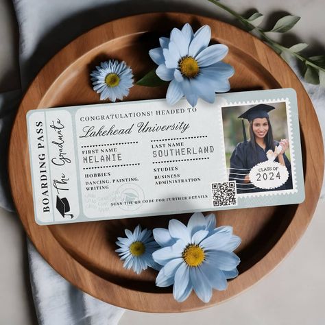 Travel Graduation Party Ideas, The Adventure Begins Graduation Party, Graduation Invitations Ideas, Grad Card Ideas, Senior Grad Party, Plane Ticket Invitation, Senior Invitations, Senior Graduation Invitations, Graduation Inspiration