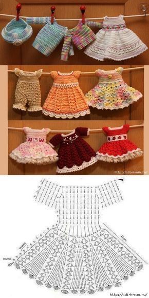 Crochet Locs, Corak Menjahit, Crochet Doll Dress, Crochet Barbie Clothes, Crochet Dolls Free Patterns, Crochet Doll Clothes, Baby Doll Clothes, Crochet Baby Clothes, Crochet Baby Dress