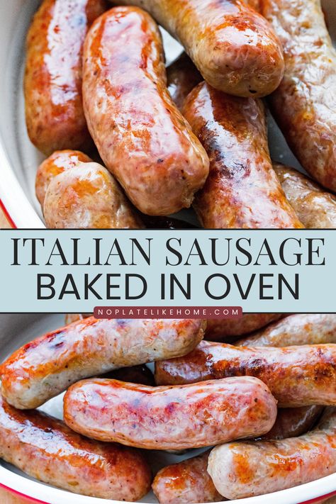 Italian sausage is a classic Italian meat! This oven-baked Italian sauasge is a tasty and super easy Italian main dish that goes great with many side dishes (especially pasta and potatoes) for a quick and easy weeknight dinner or any Italian dinner. Click the link to get the recipe instructions. Italian Main Course Meat, Italian Sausage Link Recipes, Italian Sausage In Oven, Italian Sausage Recipes For Dinner, Roasted Italian Sausage, Sweet Italian Sausage Recipes, Baked Italian Sausage, Italian Sausage Recipe, Italian Main Dishes