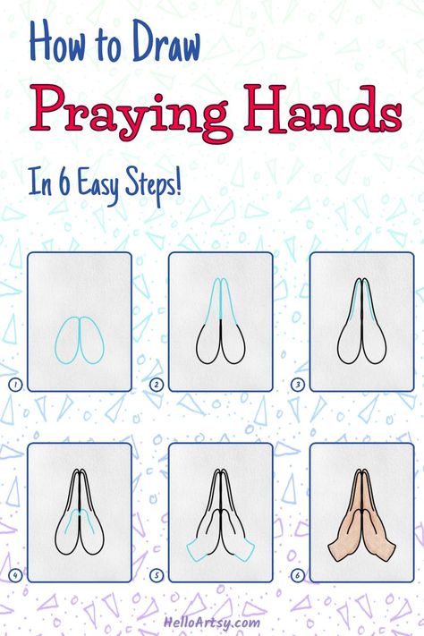 Step by step images demonstrating  how to draw praying hands - A Drawing Lesson for Kids! Prayer Hands Drawing, Praying Hands Drawing, Christian Drawings, Prayer Hands, Jesus Drawings, Hand Doodles, Bible Journaling Ideas Drawings, Comic Tutorial, Drawing Lesson