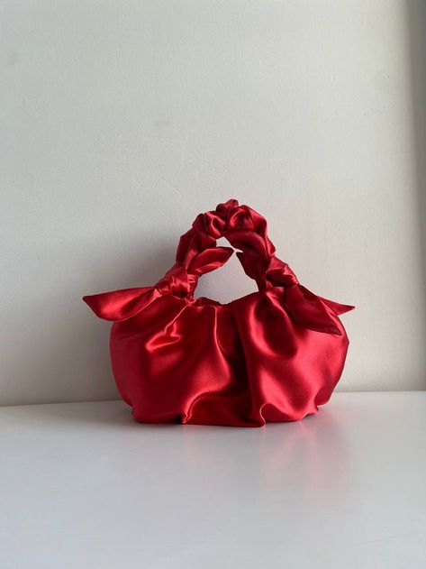 Tying A Silk Scarf, Velvet Clutch Bag, Unusual Handbags, Japanese Knot, Japanese Knot Bag, Knot Bag, Red Clutch, Silk Bag, Olsen Twins