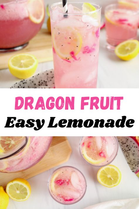 Dragon Fruit Drink, Dragon Fruit Lemonade, Dragonfruit Recipes, Fruit Lemonade, Fruit Drinks Recipes, Alcohol Free Drinks, Drink Recipes Nonalcoholic, Summertime Drinks, Lemonade Drinks