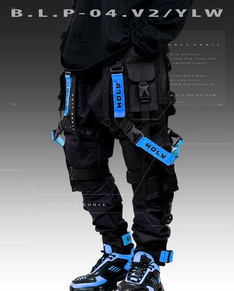 Blue Cyberpunk Outfit, Tech Wear Anime, Blue Techwear, Cyberpunk Outfit Men, Tech Wear Men, Cyberpunk Fashion Male, Cyberpunk Wear, Cyberpunk Style Men, Cyberpunk Outfit Male