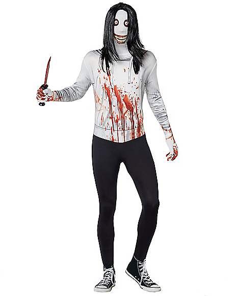 Adult Jeff the Killer Skin Suit Costume - Spirithalloween.com Jeff The Killer Costume, Halloween Costume Ideas For Boys, Costume Ideas For Boys, Scary Kids Costumes, Scary Halloween Costume Ideas, Killer Costume, Scary Kids, Creepy Faces, Halloween Costumes Ideas