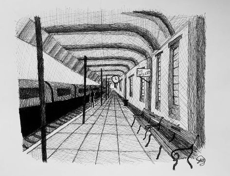 limbo in a train station doesnt sound to bad Train Station Drawing, Station Drawing, Train Sketch, The Afterlife, Sketches Simple, Drawings Simple, Art Drawings Simple, A Train, Train Station