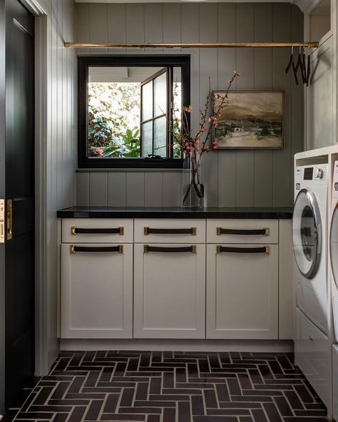 White Laundry Rooms, Laundry Room/mud Room, White Laundry, Laundry Room Inspiration, Herringbone Floor, Cabinetry Design, Laundry Mud Room, Utility Rooms, Utility Room