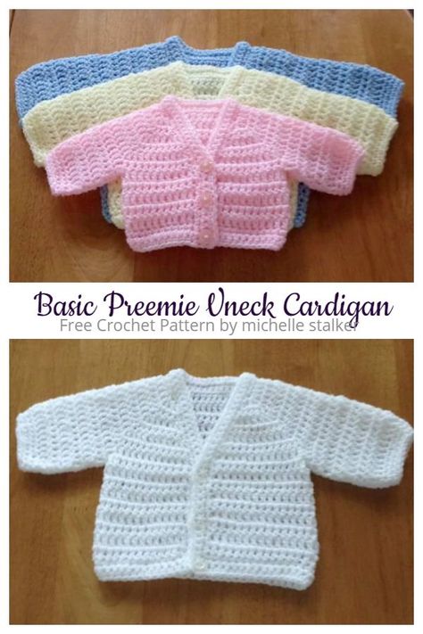 Basic Preemie V-neck Cardigan Free Crochet Patterns Premie Crochet Sweater Pattern, Crochet Preemie Cardigan Patterns Free, Crochet Premie Clothes Free Pattern, Crochet Baby Sweaters Free Patterns Boy, Crochet Newborn Vest Free Pattern, Premature Crochet Patterns, Prem Crochet Patterns Free, Newborn Crochet Cardigan Pattern Free, Crochet Premie Clothes