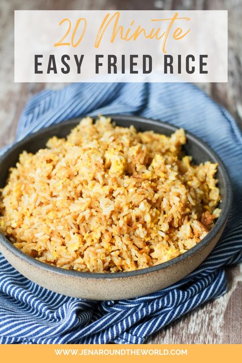 20-Minute Easy Fried Rice - Jen Around the World Fried Rice No Veggies, Egg Fried Rice Recipe Easy, Rice And Eggs, Rice Recipes Side, Use Leftover Rice, Quick Fried Rice, Chicken Fried Rice Recipe Easy, Leftover Rice Recipes, Chicken Fried Rice Easy