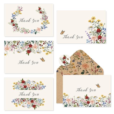 PRICES MAY VARY. Sufficient Quantity - 30 thank you cards with 30 envelopes and 30 stickers are in the set, sufficient quantity to meet your various needs for expressing invitations, greetings and gratitude to your families and friends. Vintage Floral Theme - Patterned with wildflowers and butterflies in retro style, printed with words of thank you, our greeting cards have a gorgeous design that makes them suitable for many occasions. Material & Size - Made of good quality paper, durable and flu Floral Greeting Cards, Cards For Wedding, Cue Cards, Blank Notes, Cards With Envelopes, Floral Theme, Holiday Wedding, Good Notes, Retro Flowers