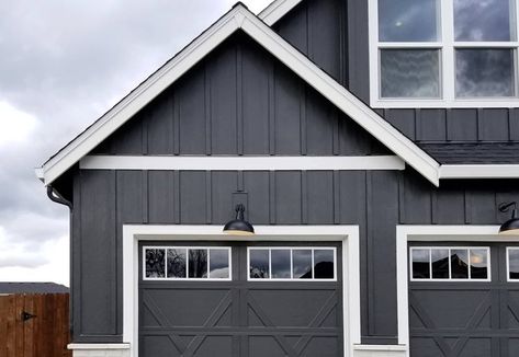 Vertical Hardie Board Siding Board And Batten, Charcoal Vertical Siding, Hardi Board And Batten Siding, Mixed Board And Batten Siding, Board And Batten Siding Gray, Slate Board And Batten Siding, Batton Board Siding Exterior, Board And Batten Accent Siding, Two Tone Board And Batten Exterior