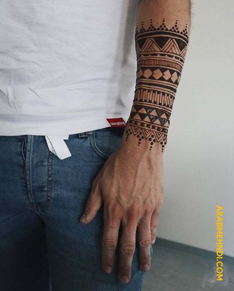 50 Male Mehndi Design (Henna Design) - October 2019 Henna For Males, Henna Designs Forearm Simple, Henna Tattoo Designs Arm For Men, Male Arm Band Tattoo, Male Tatoos Ideas Arm, Mehndi For Men Hands, Henna Sleeve Men, Men’s Henna Tattoo, Henna Design For Men