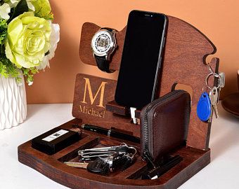 Mens Valet, Wooden Docking Station, Valet Stand, Dock Station, Valet Tray, Phone Holster, Unique Holiday Gifts, Weekend Projects, Gentleman Style