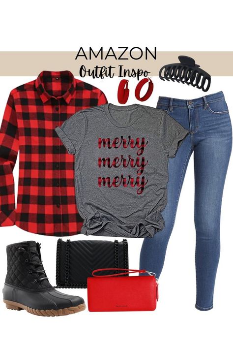 Plaid Jeans Outfit, Red And Black Plaid Shirt Outfit, Buffalo Plaid Shirt Outfit, Red Plaid Shirt Outfit, Flannel Outfit Women, Tee Shirt Dress Outfit, Winter Outfit Christmas, Outfit Idea Winter, Buffalo Plaid Outfit