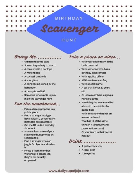 Adult Scavenger Hunt Ideas Hilarious, Camping Birthday Party Games, Picture Scavenger Hunts, Adult Birthday Party Ideas, Birthday Scavenger Hunt, Scavenger Hunt Party, 21st Birthday Checklist, Scavenger Hunt List, Scavenger Hunt Ideas