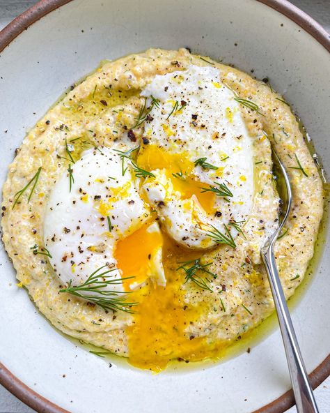 Lemon Polenta, Easy Poached Eggs, Breakfast For One, Banana Bread French Toast, How To Cook Polenta, Cherry Tomato Salad, Make Brown, Polenta Recipes, Pantry Fridge