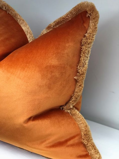 "1 x Cover only Upholstery quality fabric Colour: Orange + custom fringe Fabric: polyester velvet Care: dry clean only Opening :zip Due to computer differences and lighting, colours may vary slightly from what appears on the photos. If unsure please purchase a sample as all our cushion covers are hand made to order. Sample ✂️ https://www.etsy.com/uk/listing/1019372385/fabric-samples?ref=shop_home_active_79&frs=1&crt=1 Please don't hesitate to message me about custom sizes. S I Z E G U I D E The Burnt Orange Cushions, Fringe Fabric, Funky Home Decor, Luxury Pillows, Orange Velvet, Fabric Colour, Colour Orange, Rust Orange, Velvet Cushions