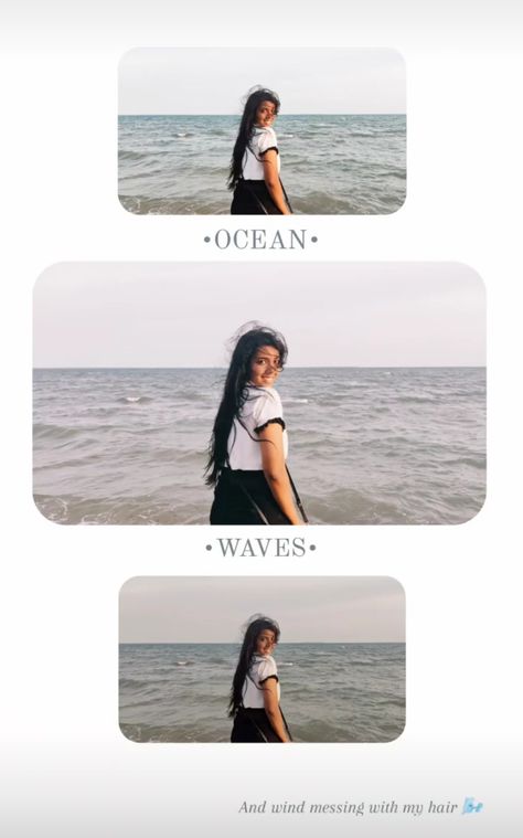 Aesthetic Instagram story collage idea Pondicherry Photography, Waves Collage, Ocean Captions, Collage Instagram Story, Creative Beach Pictures, Aesthetic Picture Ideas, Snap Selfie, Beach Photo Inspiration, Insta Dp