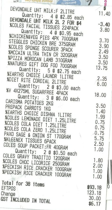 Coles receipt Budget Food Shopping, Veg Pie, Shopping Receipt, Budget Food, Food Receipt, Facial Tissues, Grocery Foods, Food Shopping, Money Matters