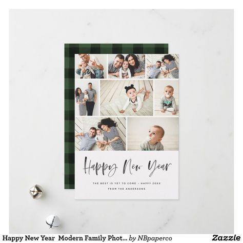 Happy New Year  Modern Family Photo Collage Review Holiday Card Office Shoot, Modern Holiday Photo Cards, Whimsical Typography, Family Holiday Cards, Modern Plaid, Family Photo Collages, The Best Is Yet To Come, Christmas Invitations, Modern Holiday