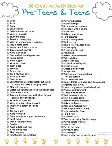 Summer is flying by and you’re probably already hearing the words, “I’m bored.” Here are 86 creative summer activities for pre-teens and teens! Uppfostra Barn, Tenk Positivt, Printable Things, Summer Boredom, Bored Jar, What To Do When Bored, Mind Maps, Activities For Teens, Fun Sleepover Ideas