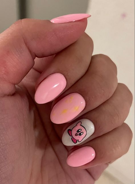 Kirby Nails Short, Kirby Nail Design, Gel Nails For Kids, Kid Nail Ideas, Kirby Nail Art, Cute Nails For Kids, Dc Nails, Kirby Nails, Kirby Party