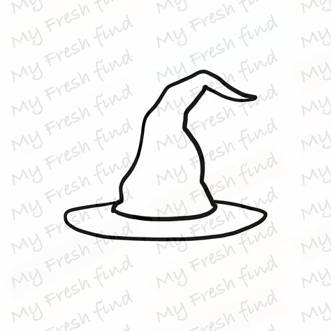 Simple Witch Hat Drawing, Witch Hat Drawing Easy, Witch Hat Outline, How To Draw A Witch Hat, Cute Halloween Drawings Ideas, Halloween Stencils Printables Free, Halloween Outline, Hat Outline, Which Hat