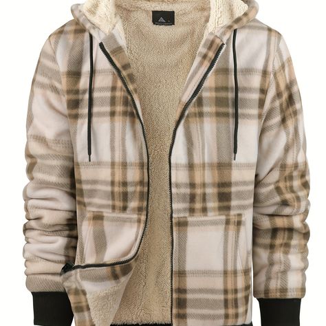 Faster shipping. Better service Thick Jacket, Fleece Plaid, Flannel Jacket, Hem Design, Mens Plaid, Plaid Jacket, Khaki Color, Sherpa Lined, Long Sleeves Jacket