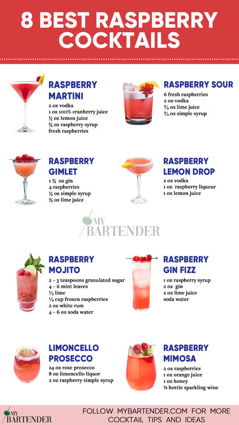 8 Best Raspberry Cocktails Classic Lemonade, Lemonade Cocktails, Bartender Drinks Recipes, Raspberry Drink, Raspberry Cocktail, Raspberry Mojito, Bartender Drinks, Cocktail Drinks Alcoholic, Raspberry Vodka