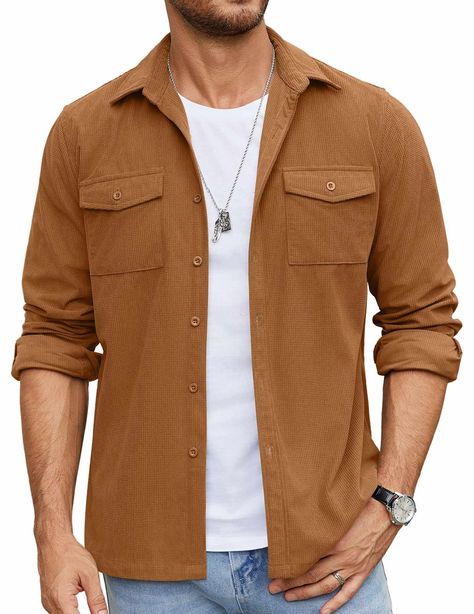 Mens Fall Style, Stylish Shirts Men, Lapel Design, Mens Lightweight Jacket, Shirt Jacket Men, Waffle Shirt, Mens Jackets Casual, Street Party, Button Down Shirt Mens