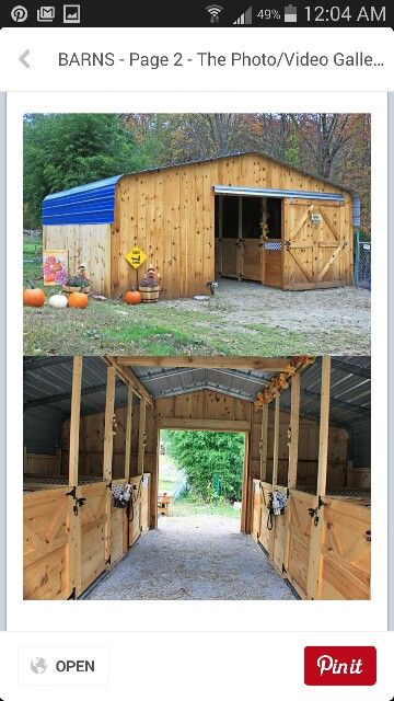 Easy Horse Stalls Diy, Easy Horse Shelter, Small Barn Layout, Mini Barn Ideas, Multi Animal Barn Layout, Barn Layout Multi Animal, Mini Cow Barn, Carport Barn Ideas, Small Livestock Barn