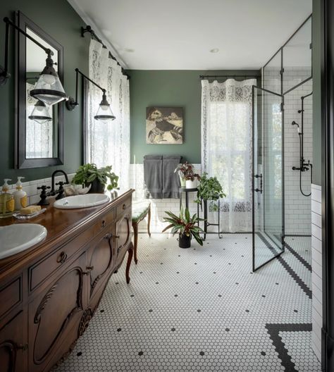 Large Bathroom, Victorian Bathroom, Kitchen Bathroom Remodel, Green Bathroom, Vintage Bathroom, White Tiles, Traditional Bathroom, House Bathroom, Historic Home