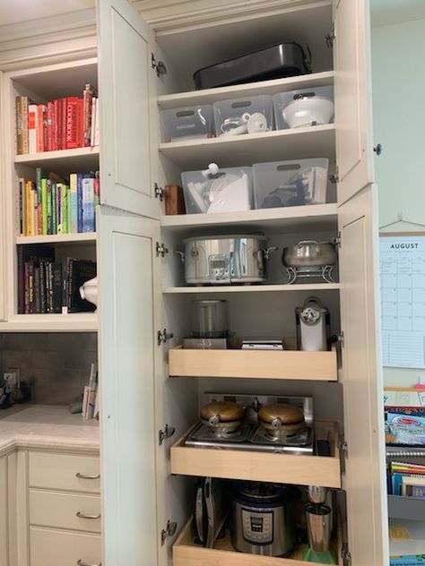 Butler Pantry Small Space, Closet Appliance Storage, Small Appliance Storage Cabinet, Small Appliance Cabinet Storage, Butlers Pantry Small Appliances, Small Appliance Closet, Small Appliance Storage Pantry, Storage For Small Appliances, Appliance Closet