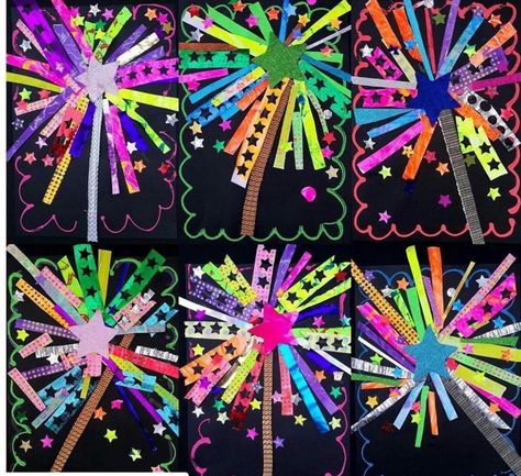 Patriotic Art Ideas, Bonfire Night Crafts, Fireworks Craft For Kids, Diwali Activities, New Year's Eve Crafts, Kids New Years Eve, Fireworks Craft, Fireworks Art, Red Ted Art