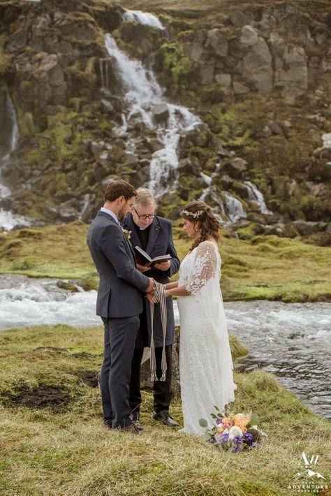 Small Waterfall Wedding Ceremony, Private Wedding Ceremony For Two, Small Private Wedding Ceremony, Private Ceremony Wedding, Private Waterfall, Romantic Outdoor Wedding Ceremony, Private Wedding Ceremony, Outdoor Evening Wedding, Small Private Wedding