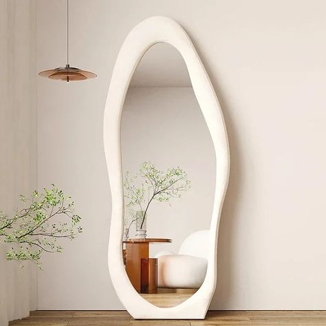 Standing White Maiden Mirror Full Length Aesthetic Full Size Floor Mirror Bedroom Creative Modern Deco Chambre Home Decoration Bedroom Decor Aesthetic, Full Length Mirror Stand, Mirror Full Length, Wavy Mirror, Decorating A New Home, Teenage Room, Modern Deco, Large Wall Mirror, White Mirror