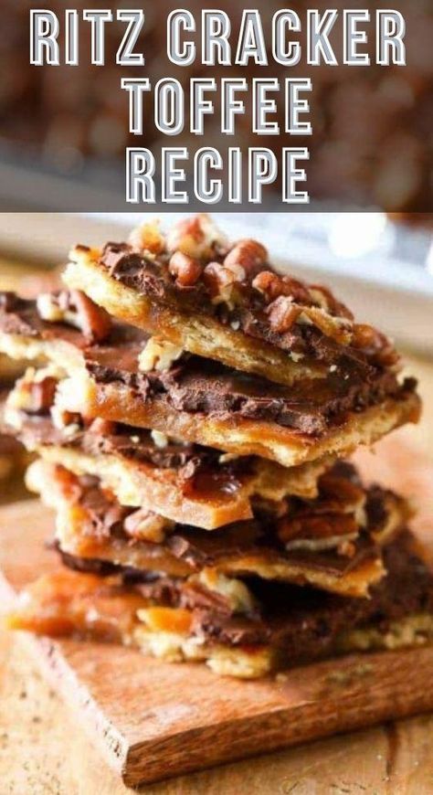 Toffee Recipe With Crackers, Cereal Recipes Snacks, Ritz Cracker Recipes Snacks, Ritz Cracker Toffee Recipe, Pecan Bark Recipe, Ritz Cracker Candy, Ritz Cracker Dessert, Cracker Toffee Recipe, Ritz Cracker Toffee