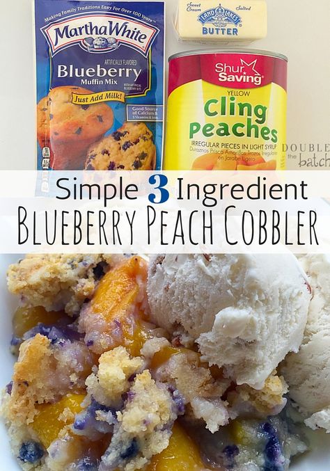 Delicious Blueberry Peach Cobbler with only 3 ingredients and 5 minutes prep! Gotta love quick and simple and DONE! #ad #sponsored Blueberry Peach Cobbler, Martha White Muffin Mix, Muffin Mix Recipe, Peach Cobbler Muffins, Blueberry Muffin Mix, Martha White, Frozen Peaches, Fruit Cobbler, Blueberry Cobbler