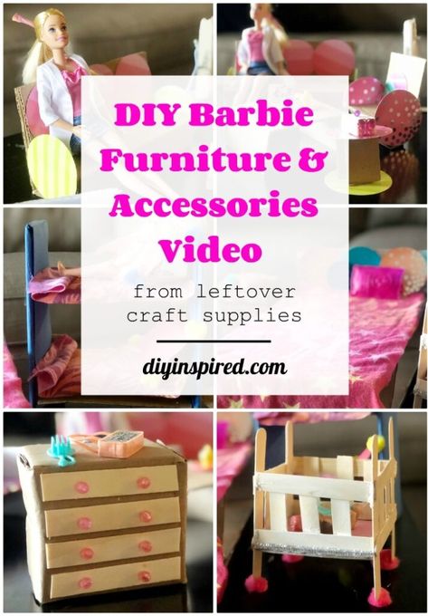 DIY Barbie Doll Furniture and Accessories Barbie Furniture Diy, Barbie Doll Furniture, Diy Barbie Furniture Easy, Barbie Hacks, Troom Troom, Ikea Craft Room, Diy Barbie House, Hacks For Kids, Diy Doll House