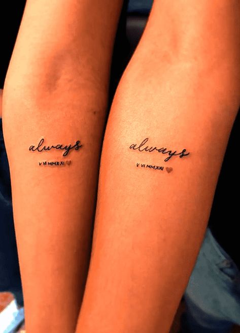 Always Tattoo Design Images (Always Ink Design Ideas) Always Have Always Will Tattoo, Mummy Daughter Tattoos, Always Tattoo Couple, Whenever Wherever Tattoo, Mother Daughter Tattoo Quotes, Tattoo Baby Name, Always Tattoo Font, For Always Tattoo, Always Tattoo Ideas