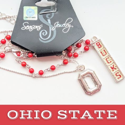 New With Tags Ohio State University Official Licensed Bucks & "O" Necklaces. Both Necklaces Are Approximately 17" Long. Crochet Silver, Green Dolphin, Silver Sisters, Ohio State University, Boho Pendant, Beaded Pendant Necklace, Antique Necklace, Faux Pearl Necklace, Black Necklace