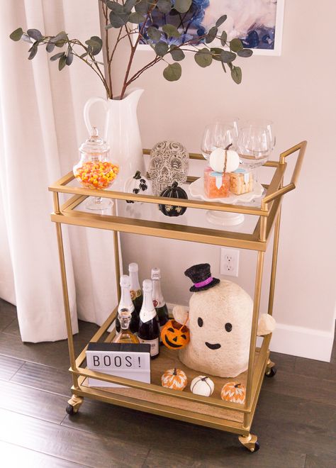 Target Bar Cart, Gold Bar Cart Target, Halloween Bar Cart, 2018 Instagram, Diy Bar Cart, Halloween Bar, Gold Bar Cart, Bar Cart Styling, Cart Decor