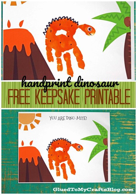 Handprint Dinosaur - You Are DINO-MITE Keepsake Printable - Father's Day - Mother's Day #gluedtomycrafts Dino Handprint Art, Dino Handprint Craft, Handprint Dinosaur, Dinosaur Handprint Art, Keepsake Printable, Handmade Dinosaur, Dad Crafts, Preschool Prep, Grandpa Birthday Gifts