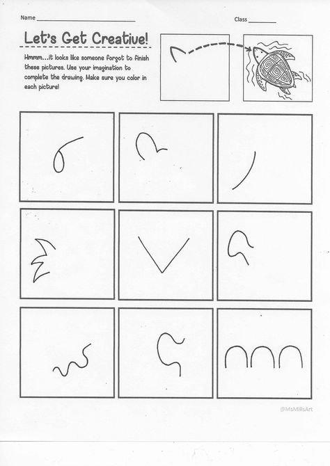 Sub Plans For Art Elementary, Art Early Finishers Elementary, Art Sub Plans Elementary, Elementary Art Sub Plans, Drawing With Letters, Creativity Activities, Finish The Drawing, Random Lines, Art Sub Lessons