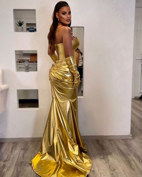 Satin Gold Dress, Golden Evening Gown, Gold Evening Gown, Custom Made Dresses, Satin Evening Gown, Timeless Glamour, Gold Gown, Exquisite Gowns, Evening Dress Floor Length