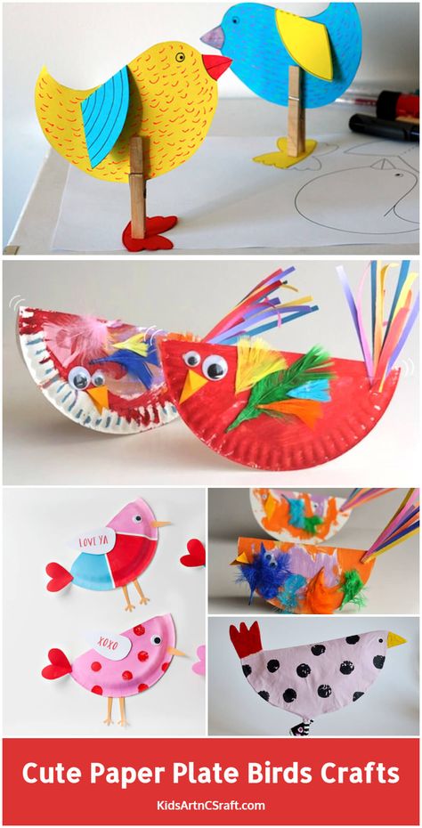 DIY Kids Craft: Cute Paper Plate Love Birds Love Bird Craft, Paper Plate Birds, Bird Craft Ideas, Paper Plate Bird, Sandpit Ideas, Kids Crafts Birds, Bird Crafts For Kids, Swing Set Diy, Birds For Kids